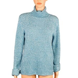 Derek Heart Ribbed Blue Turtleneck Sweater Womens Size Medium Cozy Warm Knit